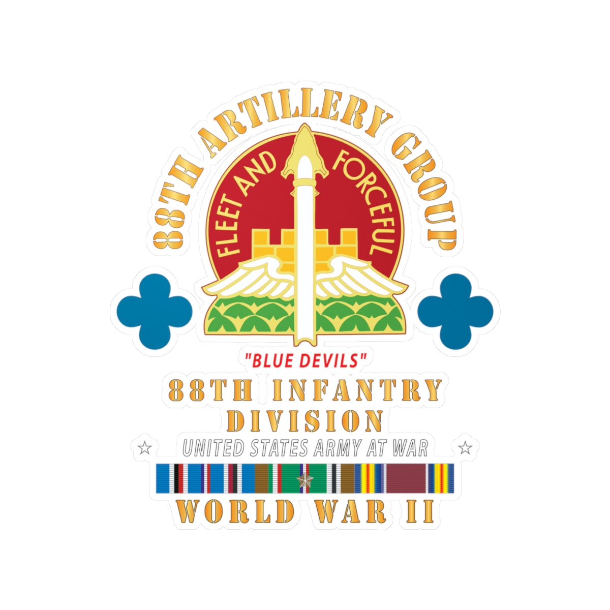 Kiss-Cut Vinyl Decals - 88th Artillery Group - DUI - 88th Infantry Division - Blue Devils - w WWII EUR SVC X 300