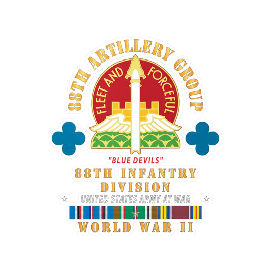 Kiss-Cut Vinyl Decals - 88th Artillery Group - DUI - 88th Infantry Division - Blue Devils - w WWII EUR SVC X 300