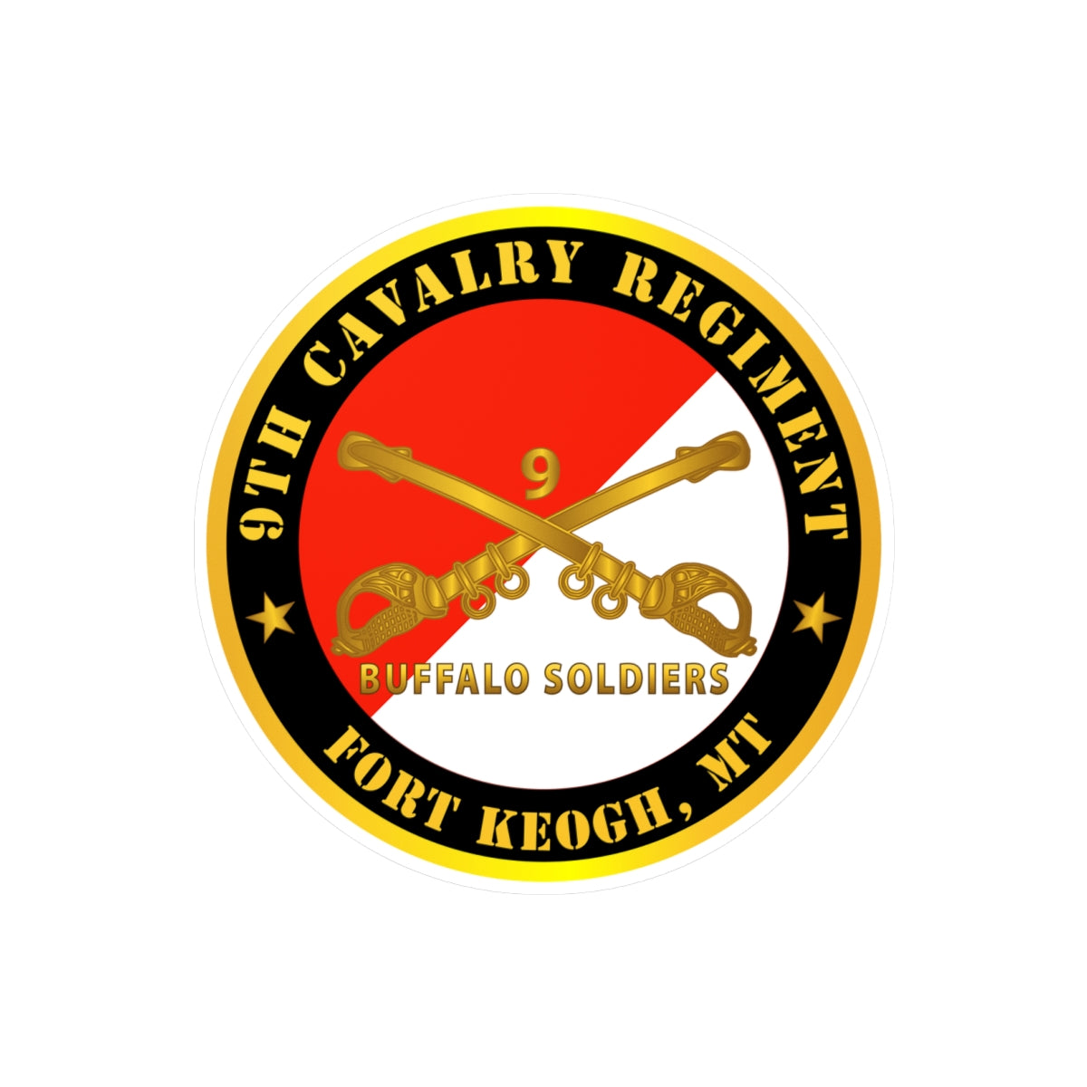 Kiss-Cut Vinyl Decals - Army - 9th Cavalry Regiment - Fort Keogh,  MT - Buffalo Soldiers w Cav Branch