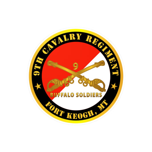 Kiss-Cut Vinyl Decals - Army - 9th Cavalry Regiment - Fort Keogh,  MT - Buffalo Soldiers w Cav Branch