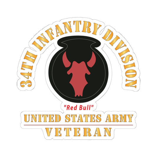 Kiss - Cut Stickers - Army - SSI - 34th Infantry Division - Red Bull - US Army Veteran X 300