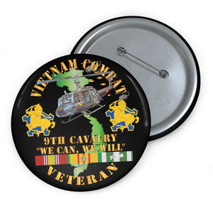 Custom Pin Buttons - Vietnam Combat Cavalry Veteran w 9th Cav Helicopter X 300