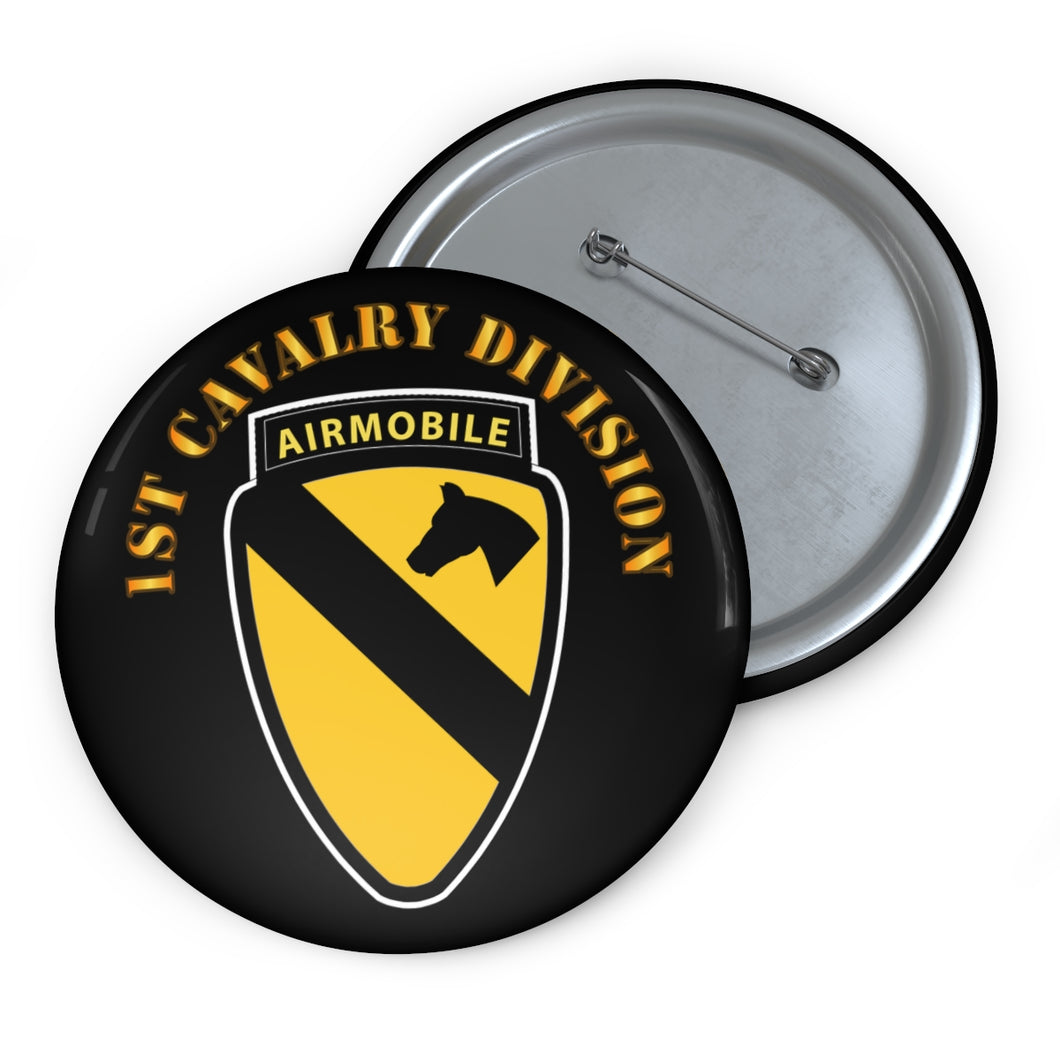 Custom Pin Buttons - 1st Cavalry Division SSI w Airmobile Tab