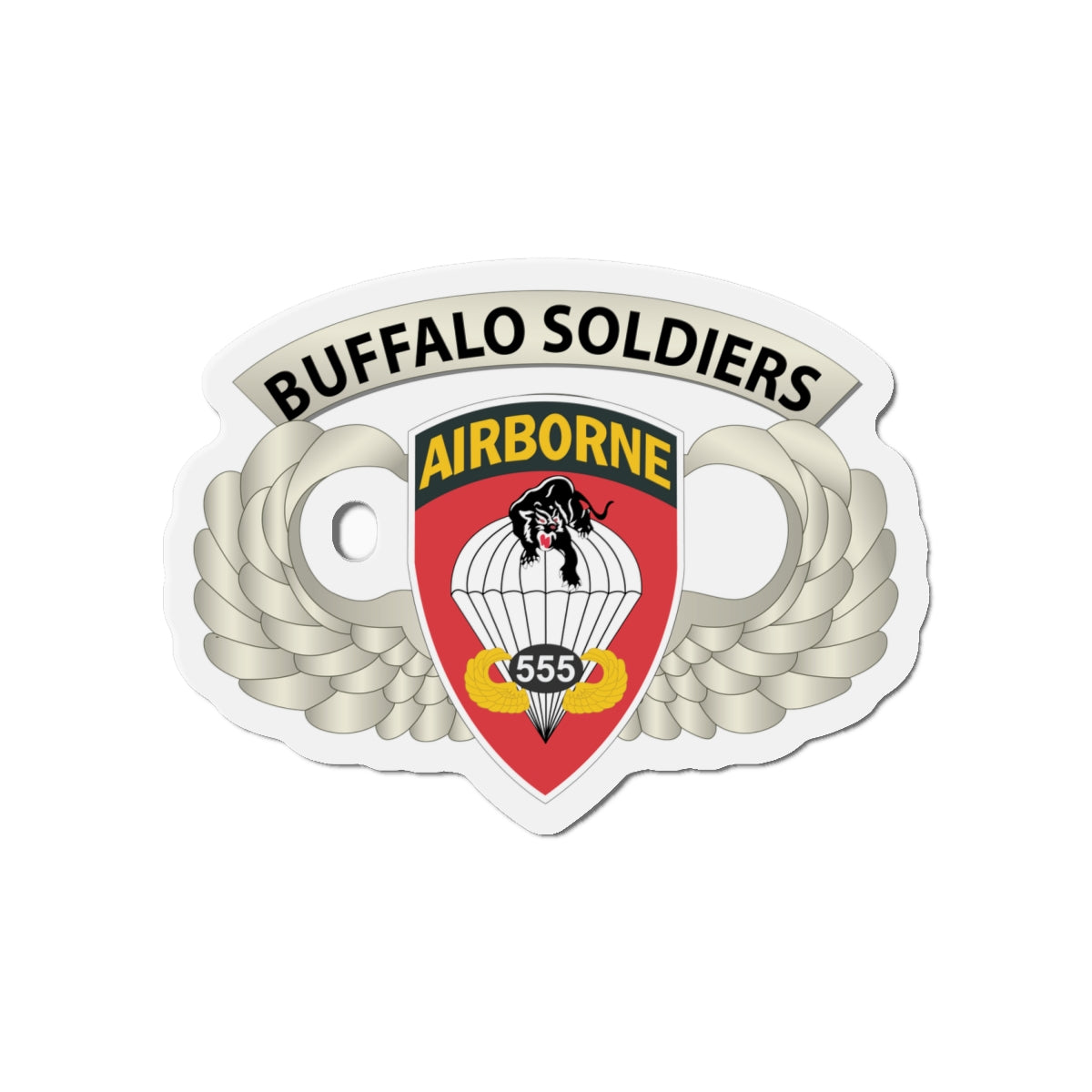 Die-Cut Magnets - Airborne Badge - 555th Parachute Infantry Bn - SSI w  Buffalo Soldiers Tab X 300