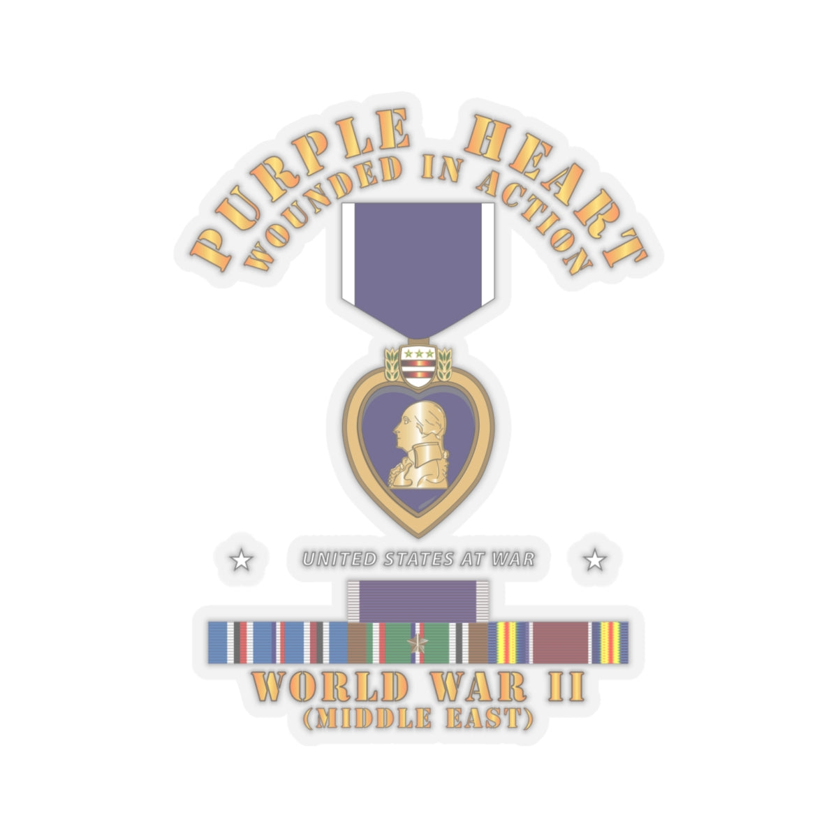 Kiss-Cut Stickers - Purple Heart - WIA w WWII SVC w Purple Heart - Middle East