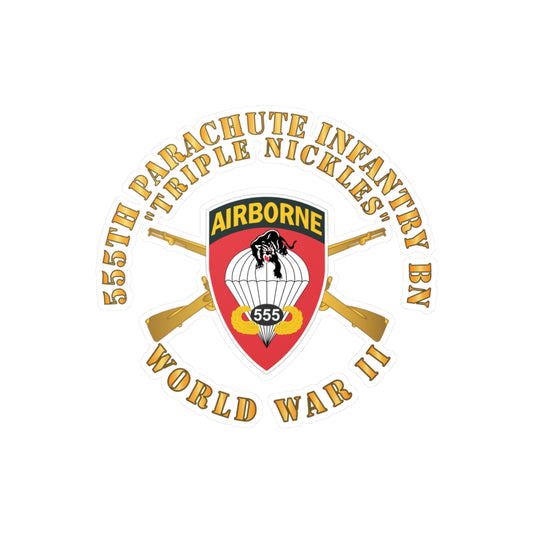 Kiss-Cut Vinyl Decals - Army - 555th Infantry Parachute Bn SSI - Triple Nickles - WWII w Br X 300