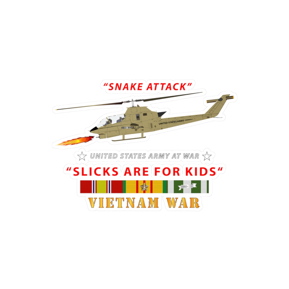 Kiss-Cut Vinyl Decals - Army - AH-1 Cobra - Snake Attack - Slicks are for Kids w VN SVC