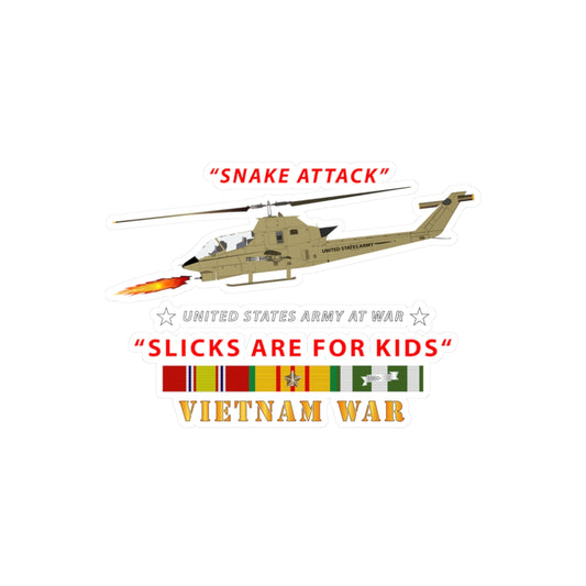 Kiss-Cut Vinyl Decals - Army - AH-1 Cobra - Snake Attack - Slicks are for Kids w VN SVC