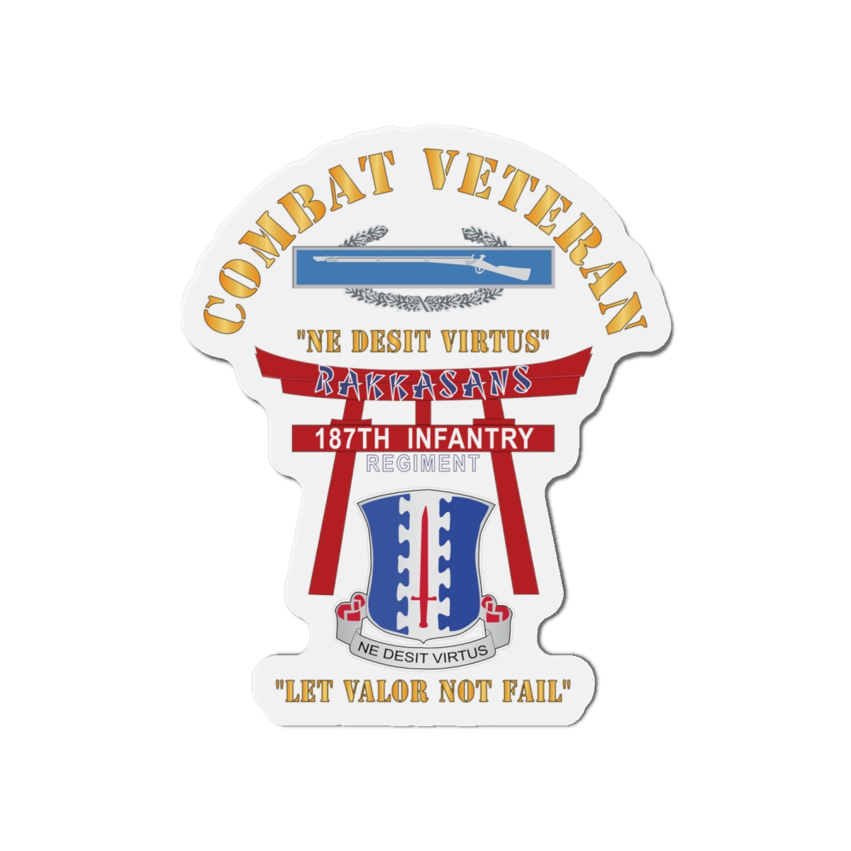 Die-Cut Magnets - Army - Combat Veteran - 187th Infantry Regiment - Torii, Rakkasans, Let Valor Not Fail, English, Latin w CIB X 300