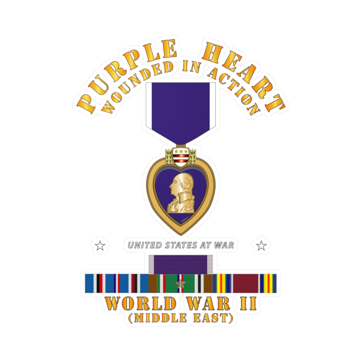 Kiss-Cut Vinyl Decals - Purple Heart - WIA w WWII SVC w Purple Heart - Middle East