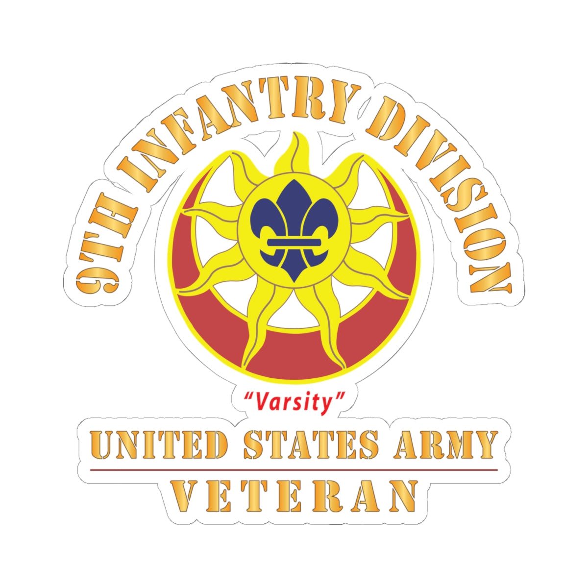 Kiss - Cut Stickers - Army - DUI - 9th Infantry Division - Varsity - US Army Veteran X 300