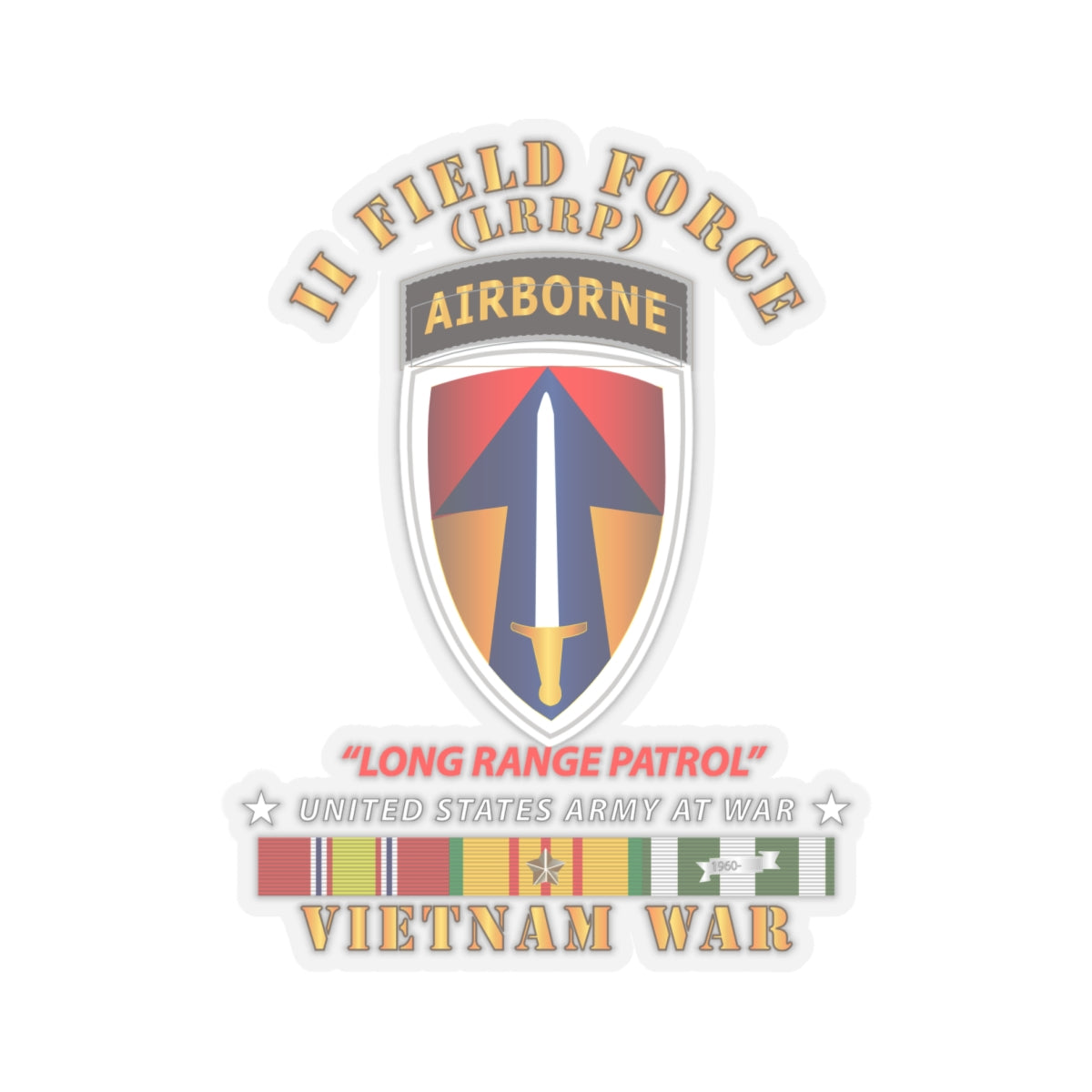Kiss-Cut Stickers - Army - II Field Force - Airborne Tab - LRP - Vietnam w VN SVC