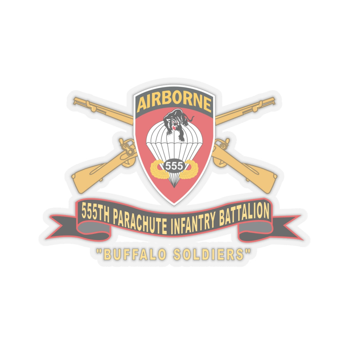 Army - 555th Parachute Infantry Battalion - SSI - Black - Red Buffalo Soldiers w Br - Rib