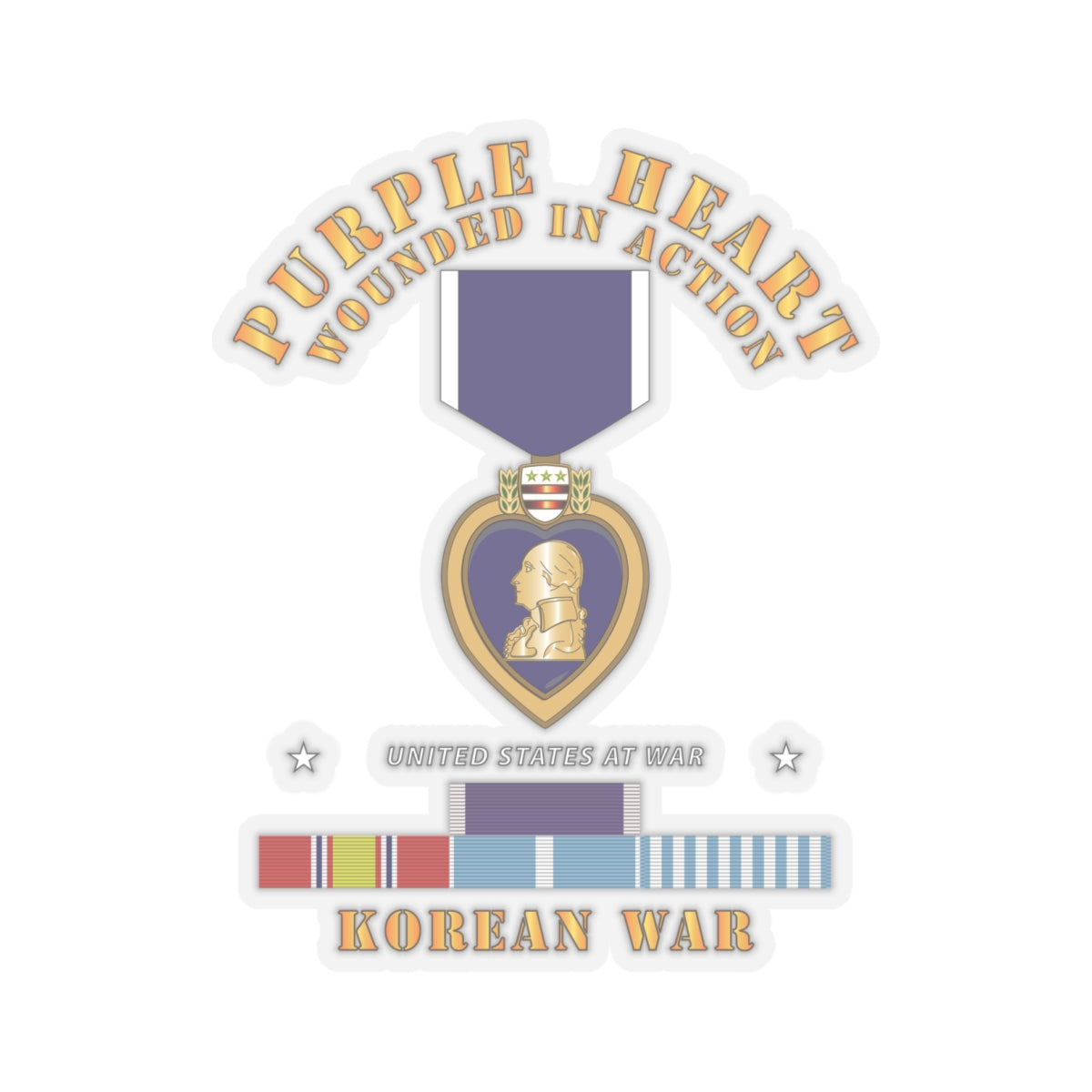 Kiss-Cut Stickers - Purple Heart - WIA w Korean War  w Purple Heart