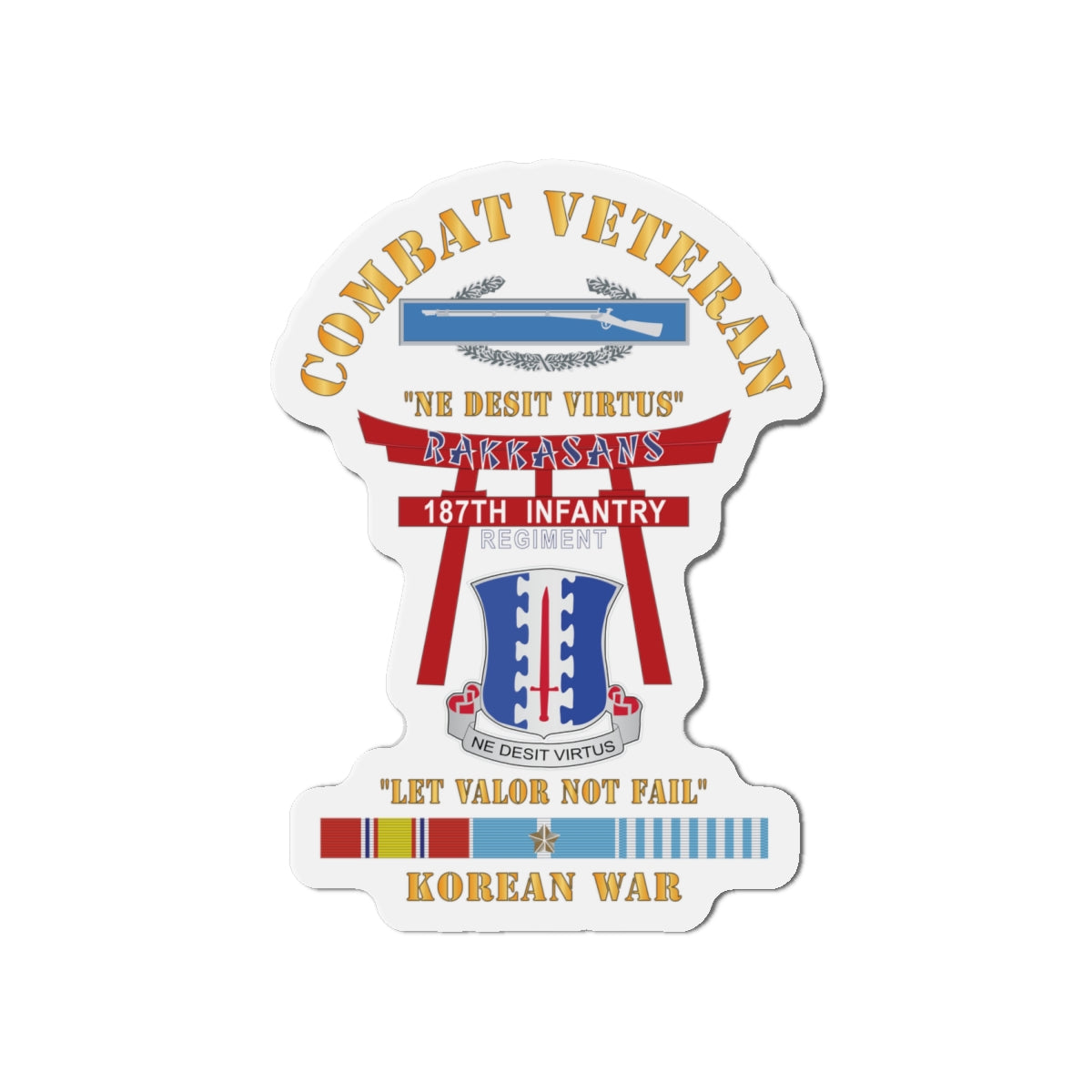 Die-Cut Magnets - Army - Combat Veteran - 187th Infantry Regiment - Torii, Rakkasans, Let Valor Not Fail, English, Latin w CIB w KOREA SVC X 300