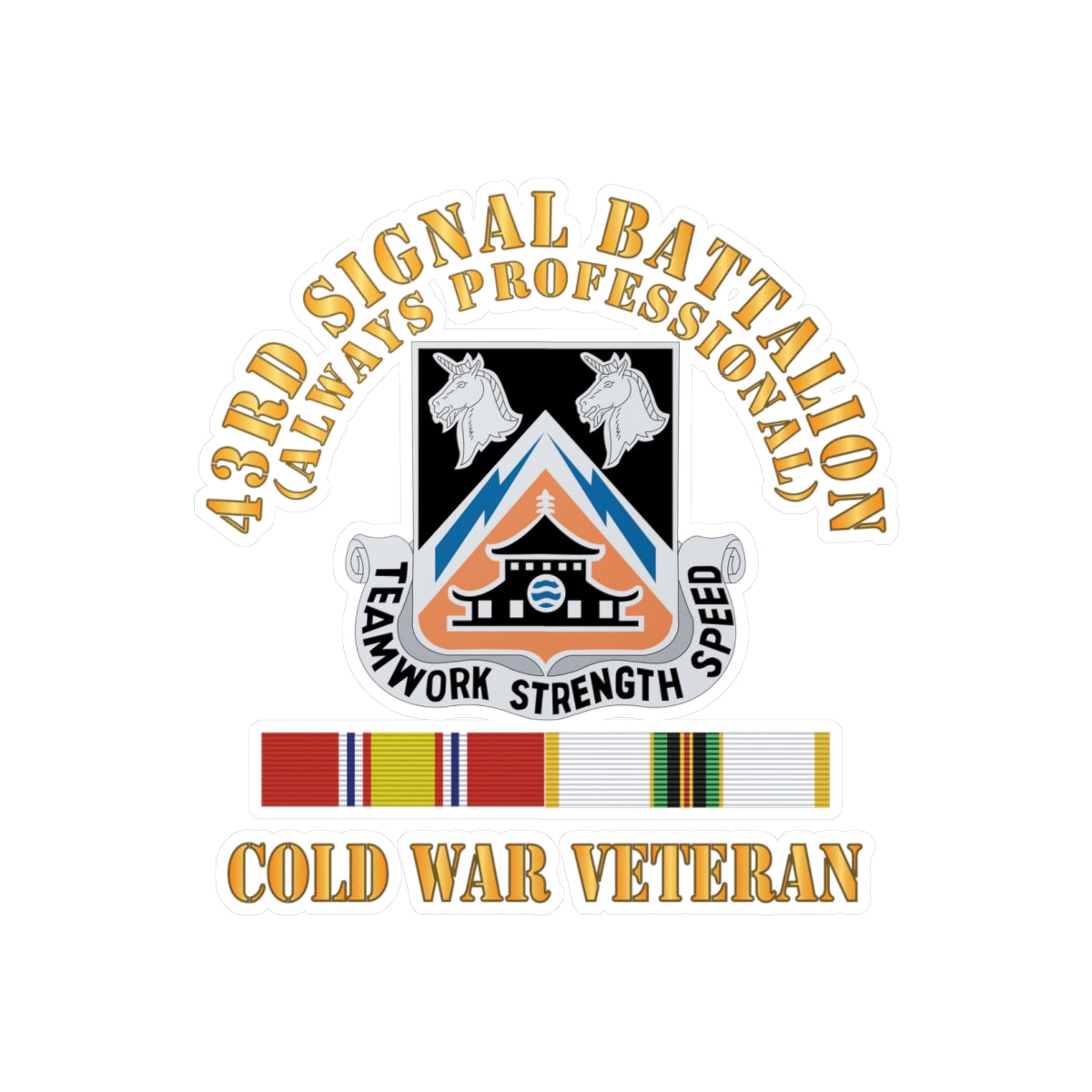 Kiss-Cut Vinyl Decals - Army - 43rd Signal Battalion - Cold War Veteran - DUI w COLD SVC X 300