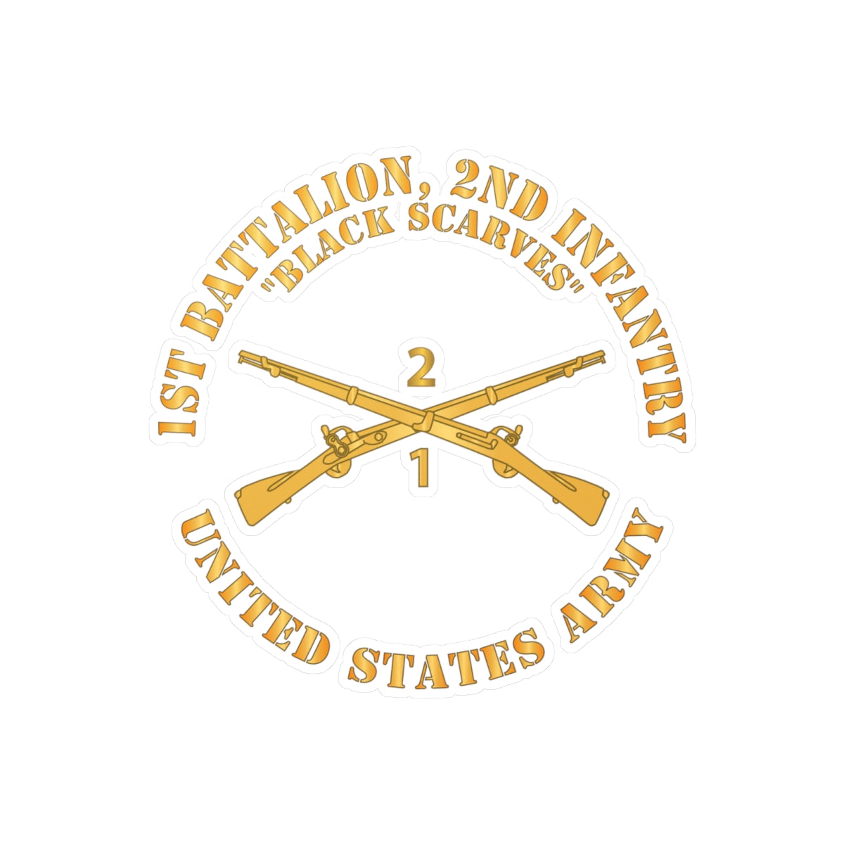 Kiss-Cut Vinyl Decals - Army - 1st Battalion, 2nd Infantry Regiment Branch - Black Scarves - US Army X 300