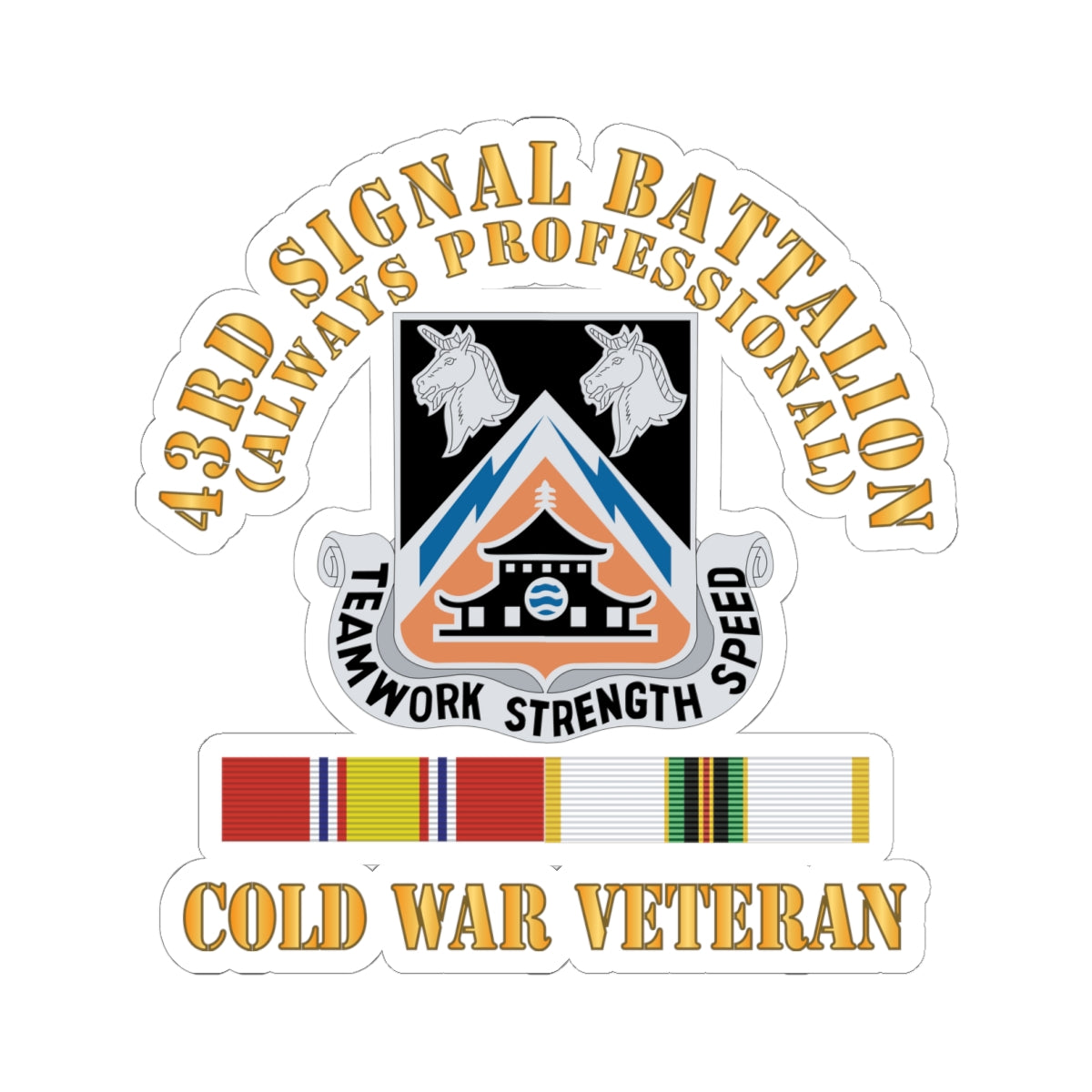 Kiss - Cut Stickers - Army - 43rd Signal Battalion - Cold War Veteran - DUI w COLD SVC X 300