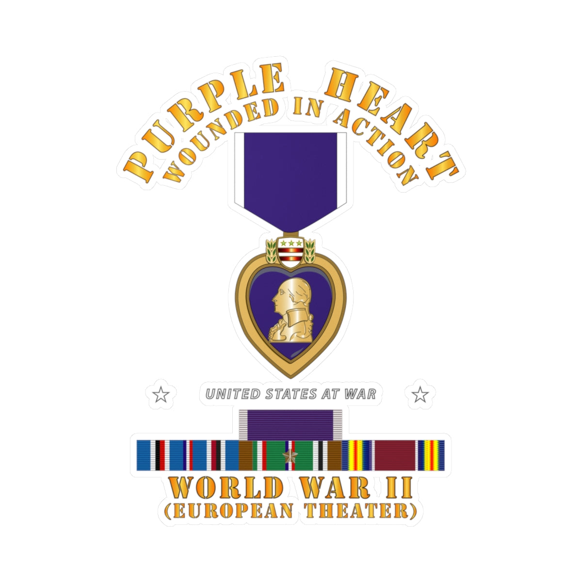 Kiss-Cut Vinyl Decals - Purple Heart - WIA w WWII SVC w Purple Heart - Europe