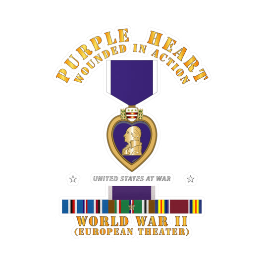 Kiss-Cut Vinyl Decals - Purple Heart - WIA w WWII SVC w Purple Heart - Europe