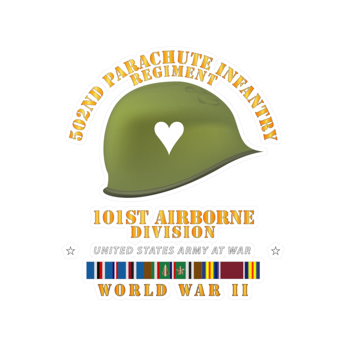 Kiss-Cut Vinyl Decals - Army  - 502nd PIR 101st  Helmet - WWII w EUR SVC