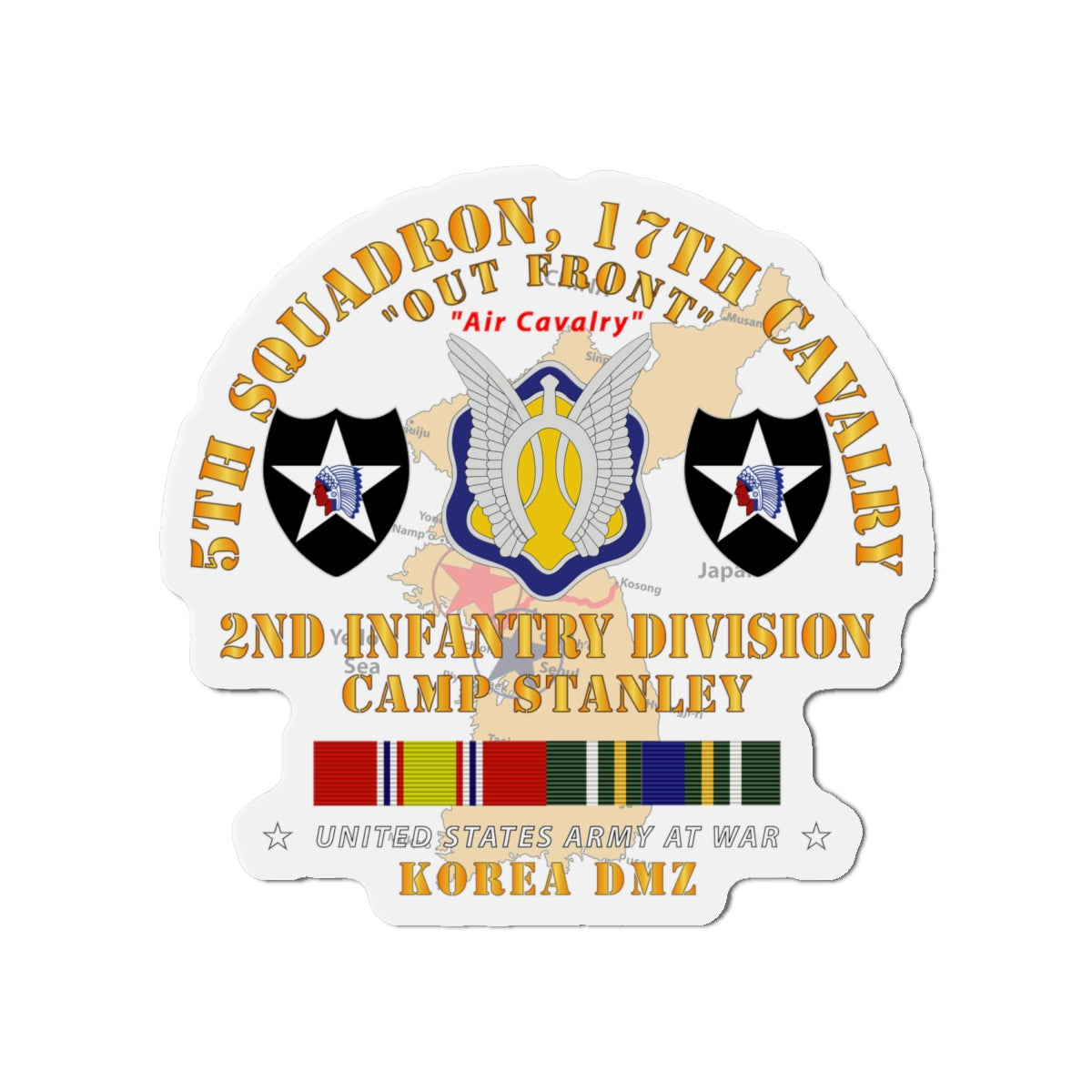 Die-Cut Magnets - Army - 5th Squadron, 17th Cavalry - Camp Stanley - 2nd ID w Map w KOREA SVC