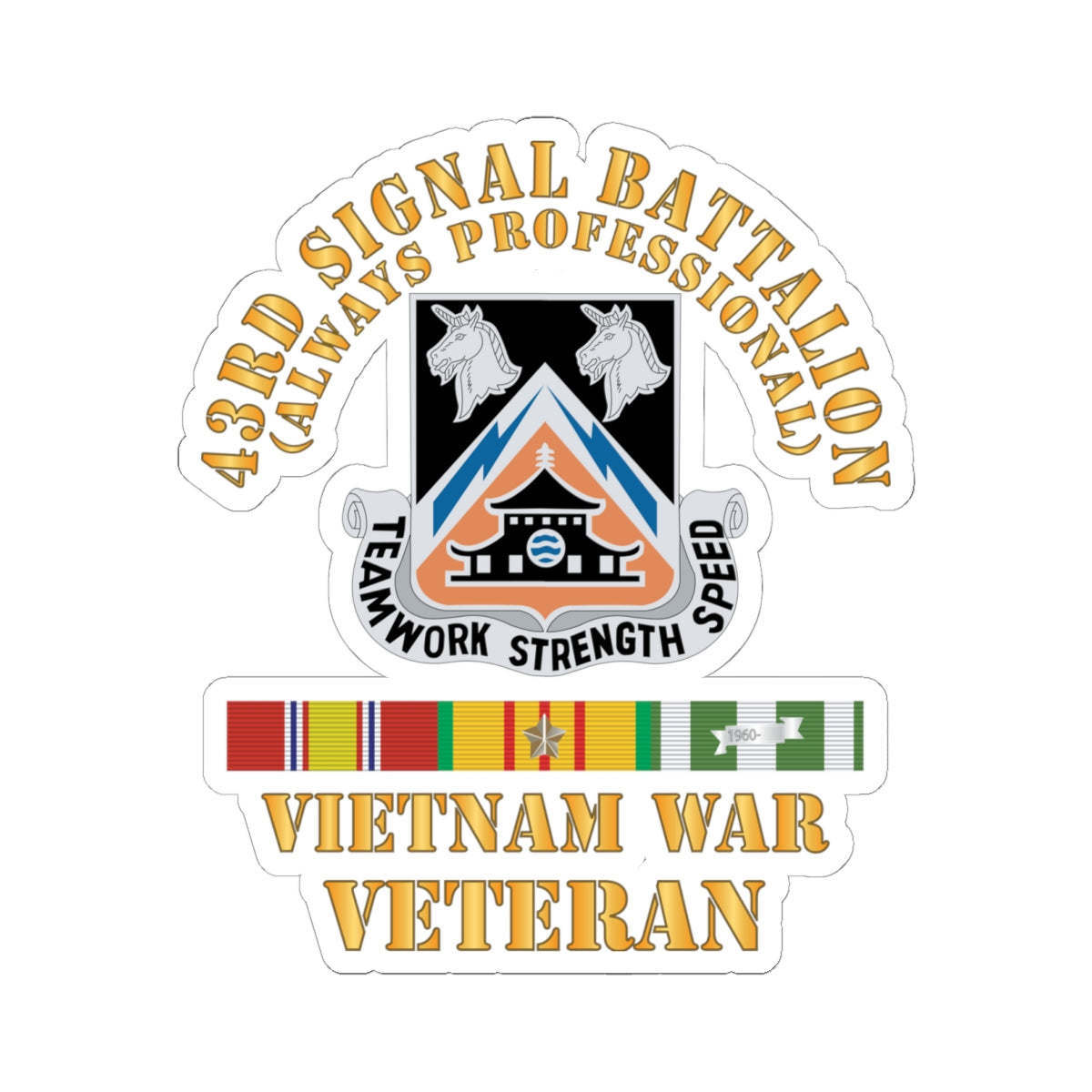 Kiss - Cut Stickers - Army - 43rd Signal Battalion - Vietnam War Veteran - DUI w VN SVC X 300