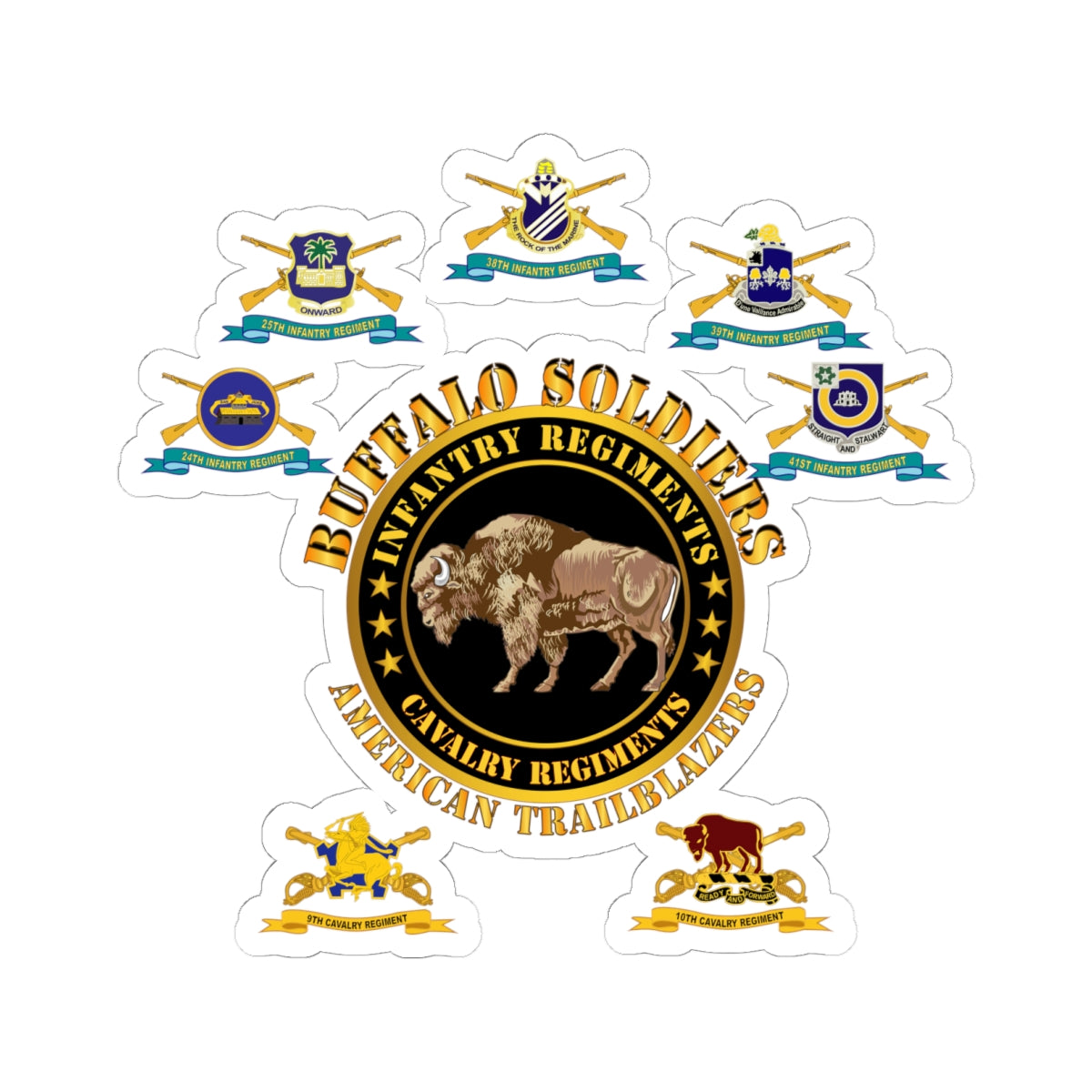 Kiss - Cut Stickers - Army - Buffalo Soldiers - Infantry - Cavalry Regiments - All DUIs X 300