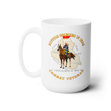 Load image into Gallery viewer, White Ceramic Mug 15oz - Army - Buffalo Soldiers in Iraq - Cavalrymen at War - 9th Cav Guidon
