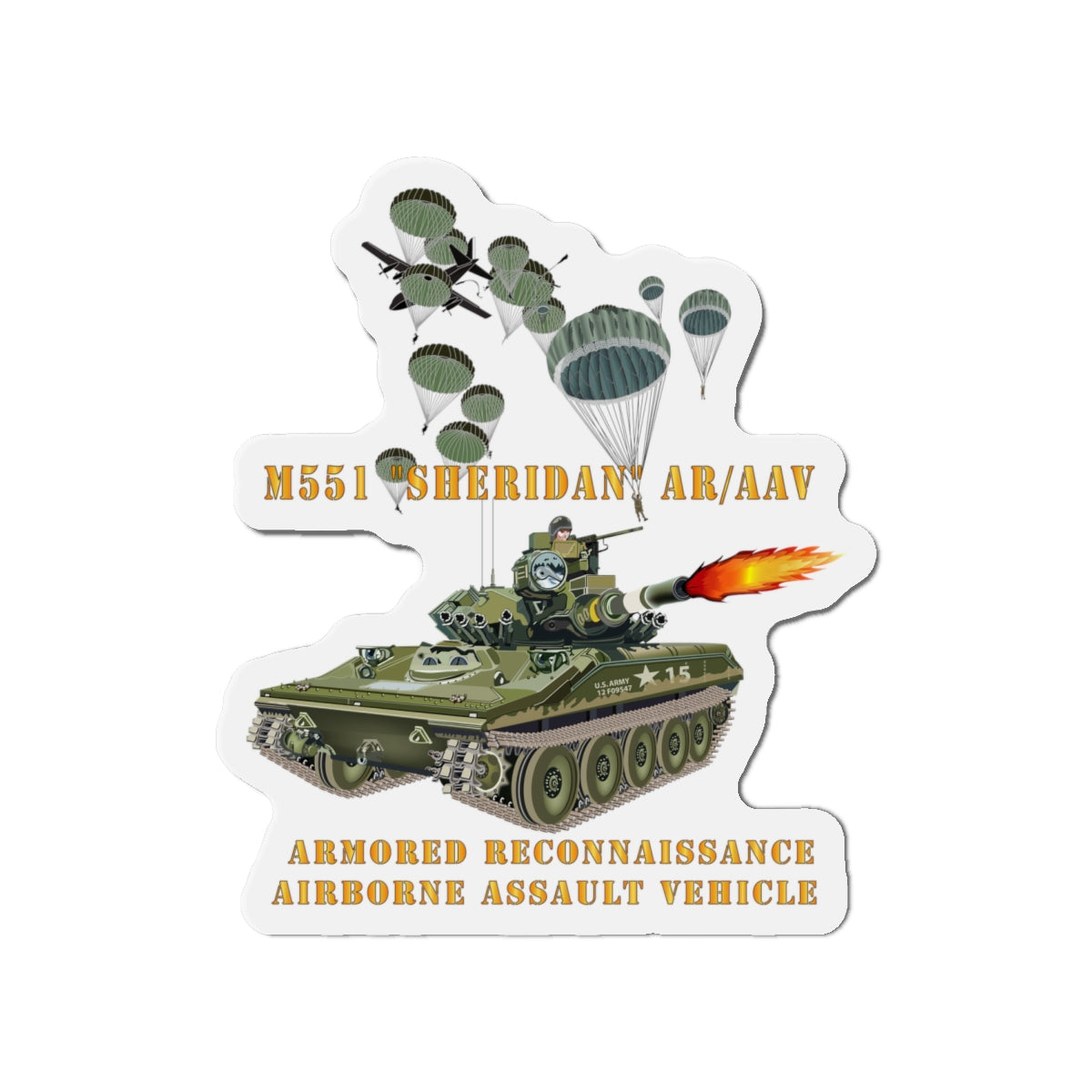 Die-Cut Magnets - Army - M551 Sheridan - Firing - ARV-AAV w Paratroopers