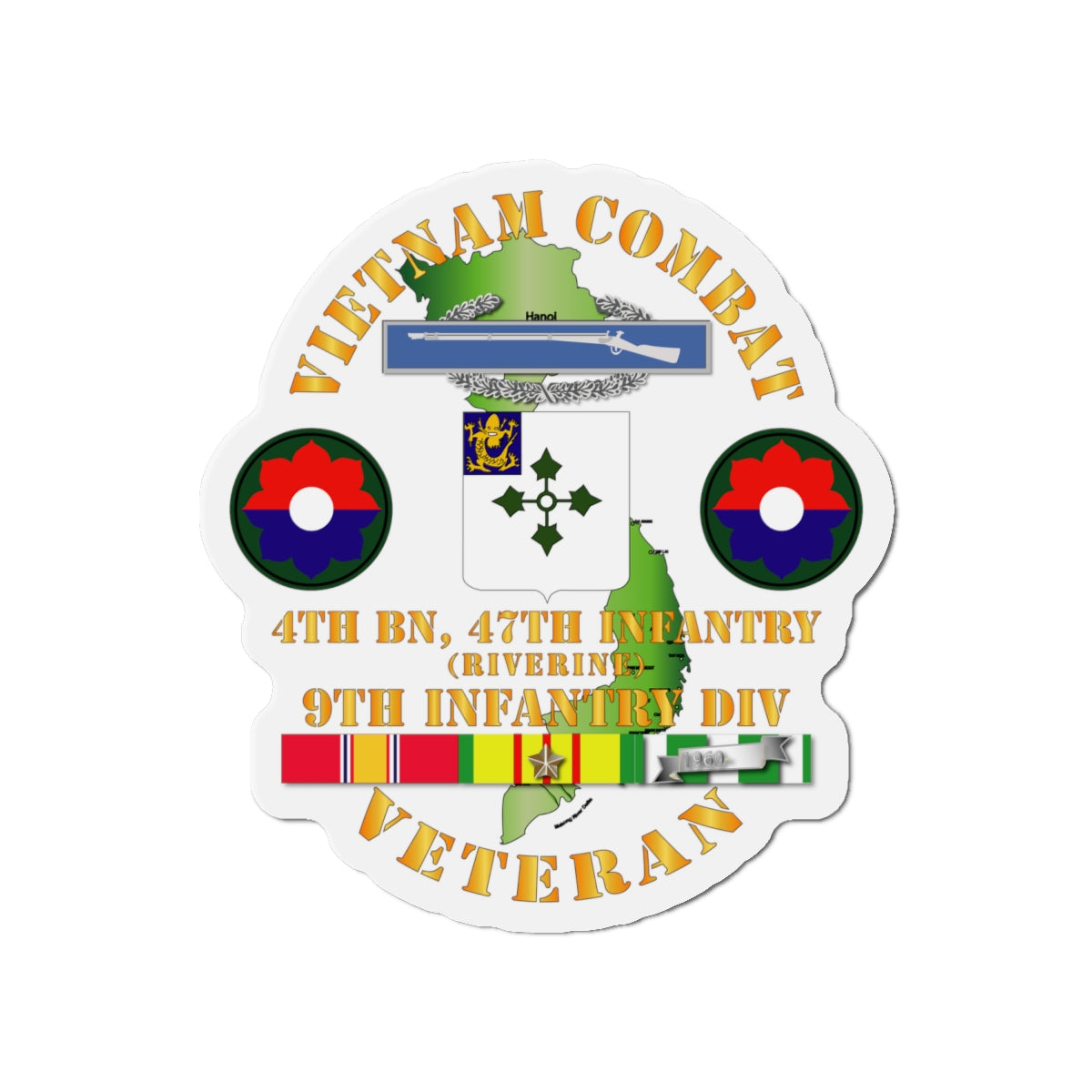 Die-Cut Magnets - Army - Vietnam Combat Infantry Veteran w 4th Bn 47th Inf  (Riverine) - 9th ID SSI