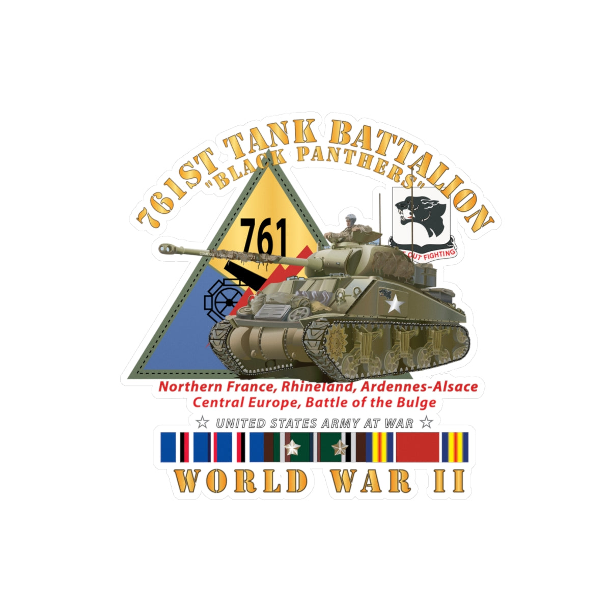 Kiss-Cut Vinyl Decals - Army - 761st Tank Battalion - Black Panthers - w Tank w SSI WWII  EU SVC
