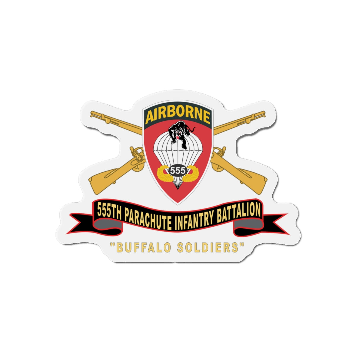 Die-Cut Magnets - 555th Parachute Infantry Battalion - SSI - Black - Red Buffalo Soldiers w Br - Rib
