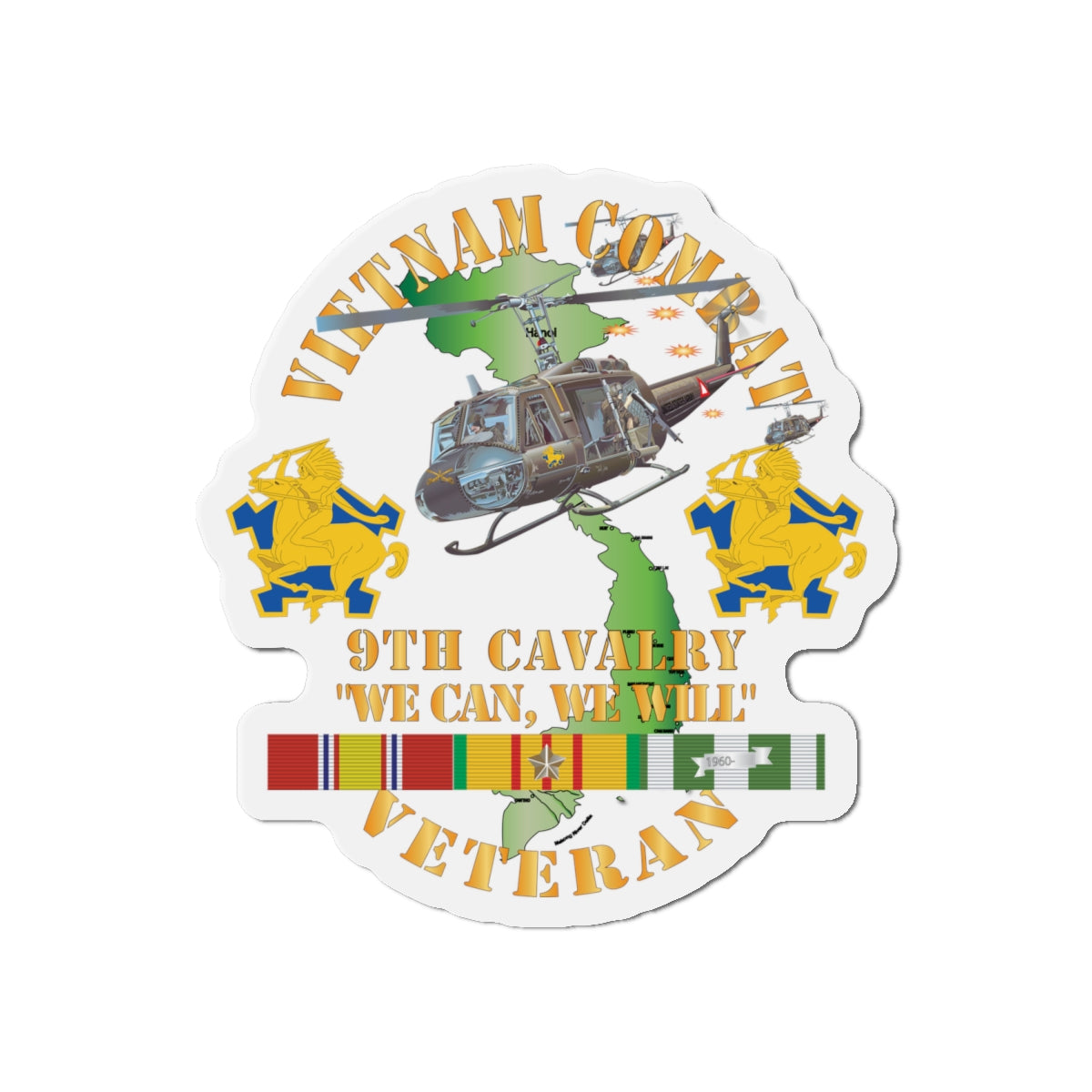 Die-Cut Magnets -SSI - Army - Vietnam Combat Cavalry Veteran w 9th Cav Helicopter X 300