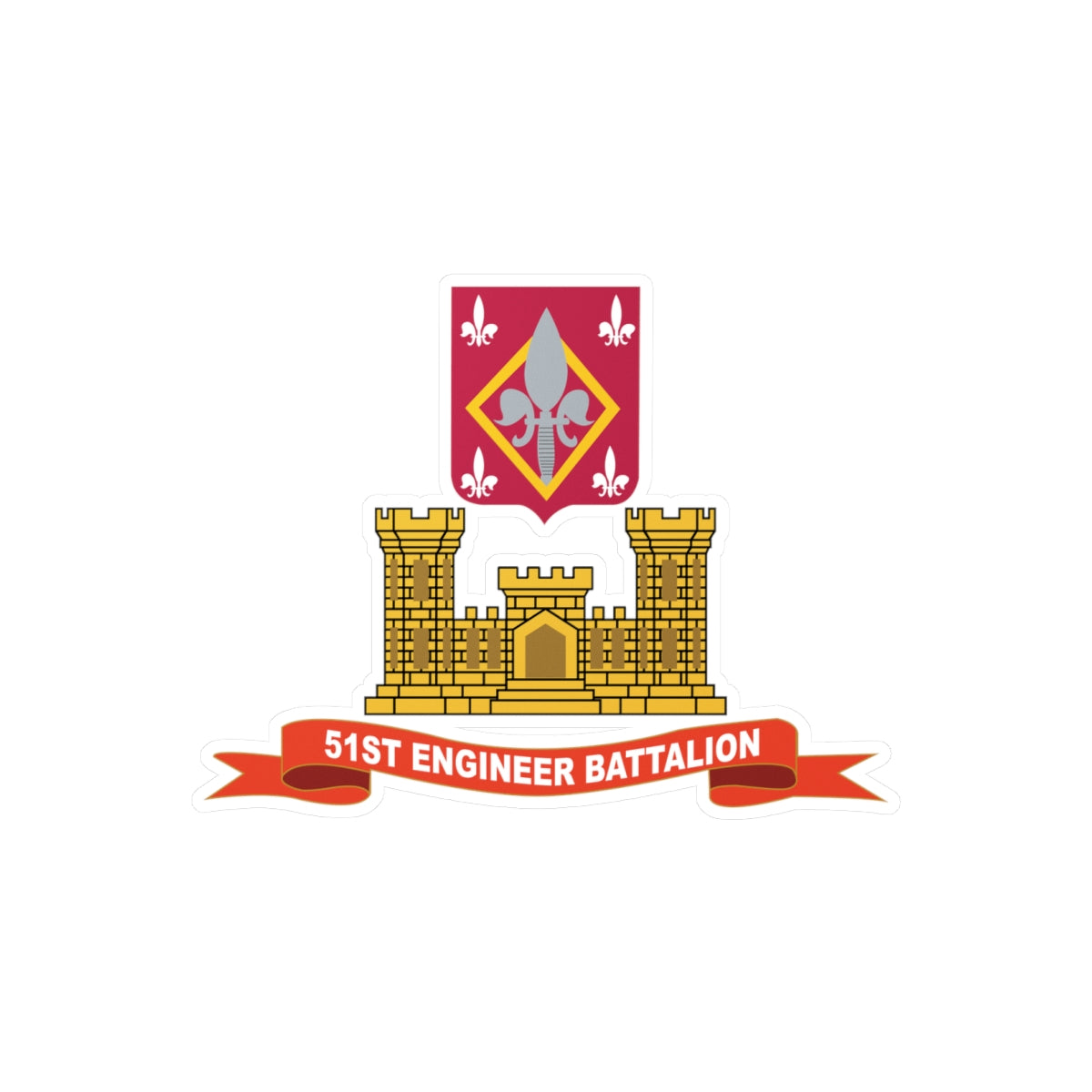 Kiss-Cut Vinyl Decals - Army - 51st Engineer Battalion w Br - Ribbon X 300