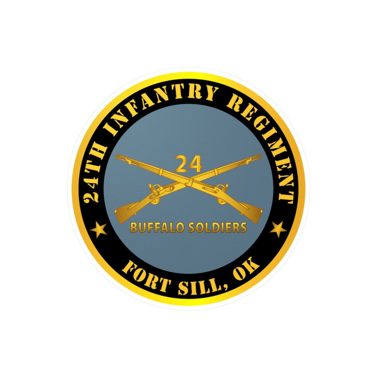 Kiss-Cut Vinyl Decals - Army - 24th Infantry Regiment - Fort Sill, OK - Buffalo Soldiers w Inf Branch