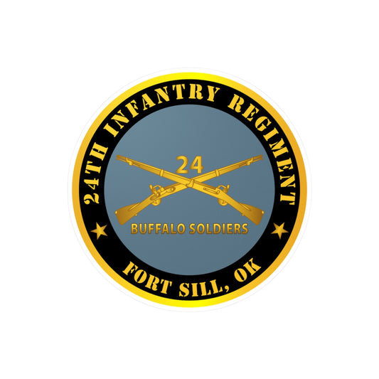 Kiss-Cut Vinyl Decals - Army - 24th Infantry Regiment - Fort Sill, OK - Buffalo Soldiers w Inf Branch