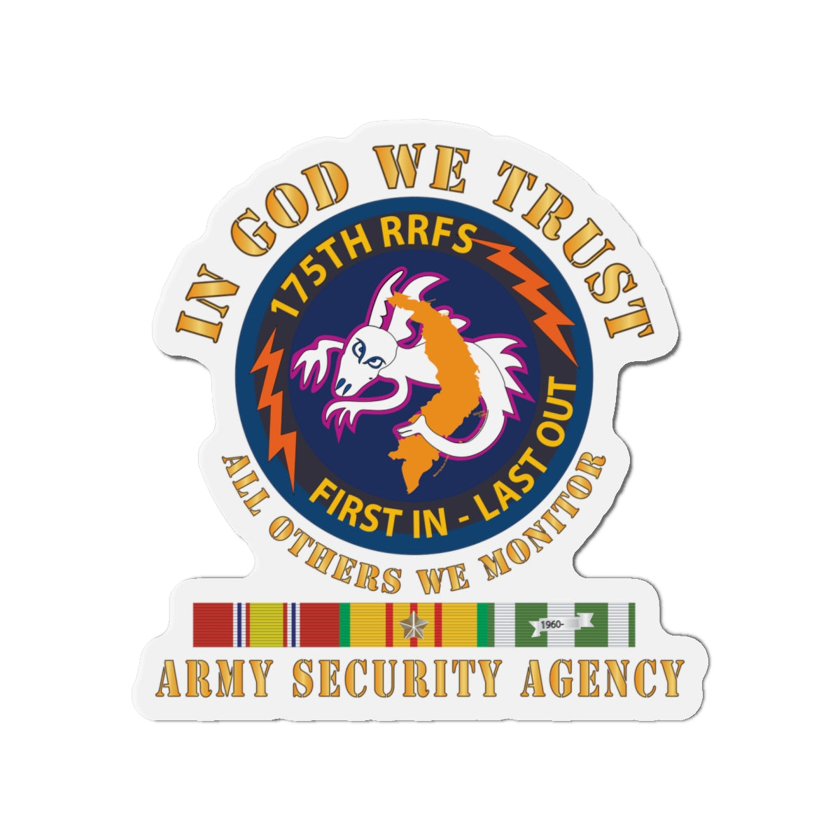 Die-Cut Magnets - Army - 176th RRFS - First In Last Out - SSI - In God we Trust - ASA w VN SVC X 300