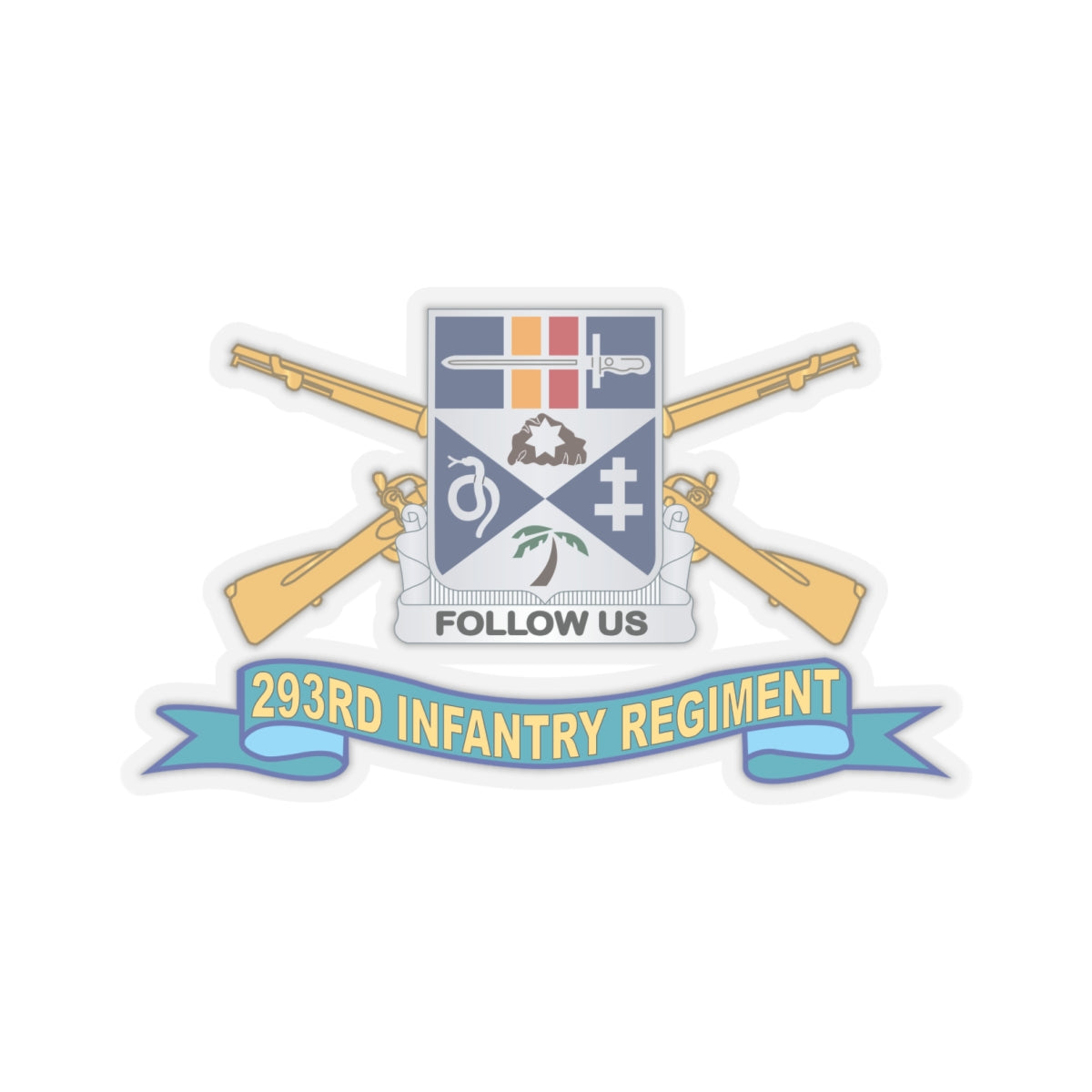 Kiss-Cut Stickers - Army - 293rd Infantry Regiment - DUI w Br - Ribbon X 300
