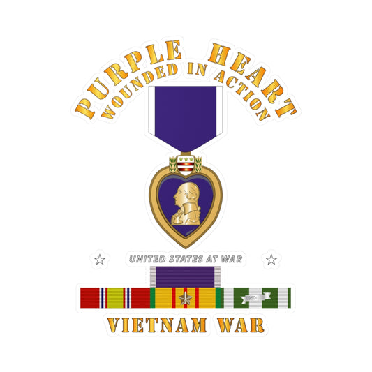 Kiss-Cut Vinyl Decals - Purple Heart - WIA w VN SVC w Purple Heart Ribbon
