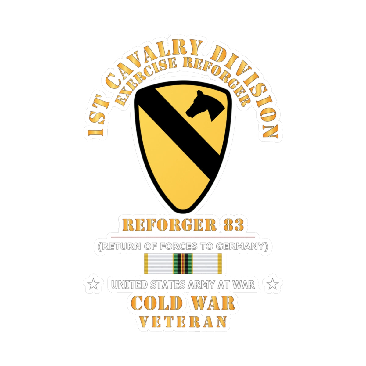 Kiss-Cut Vinyl Decals - Army - 1st Cavalry Division - SSI -Reforger 83 - COLD WAR Veteran w SVC X 300