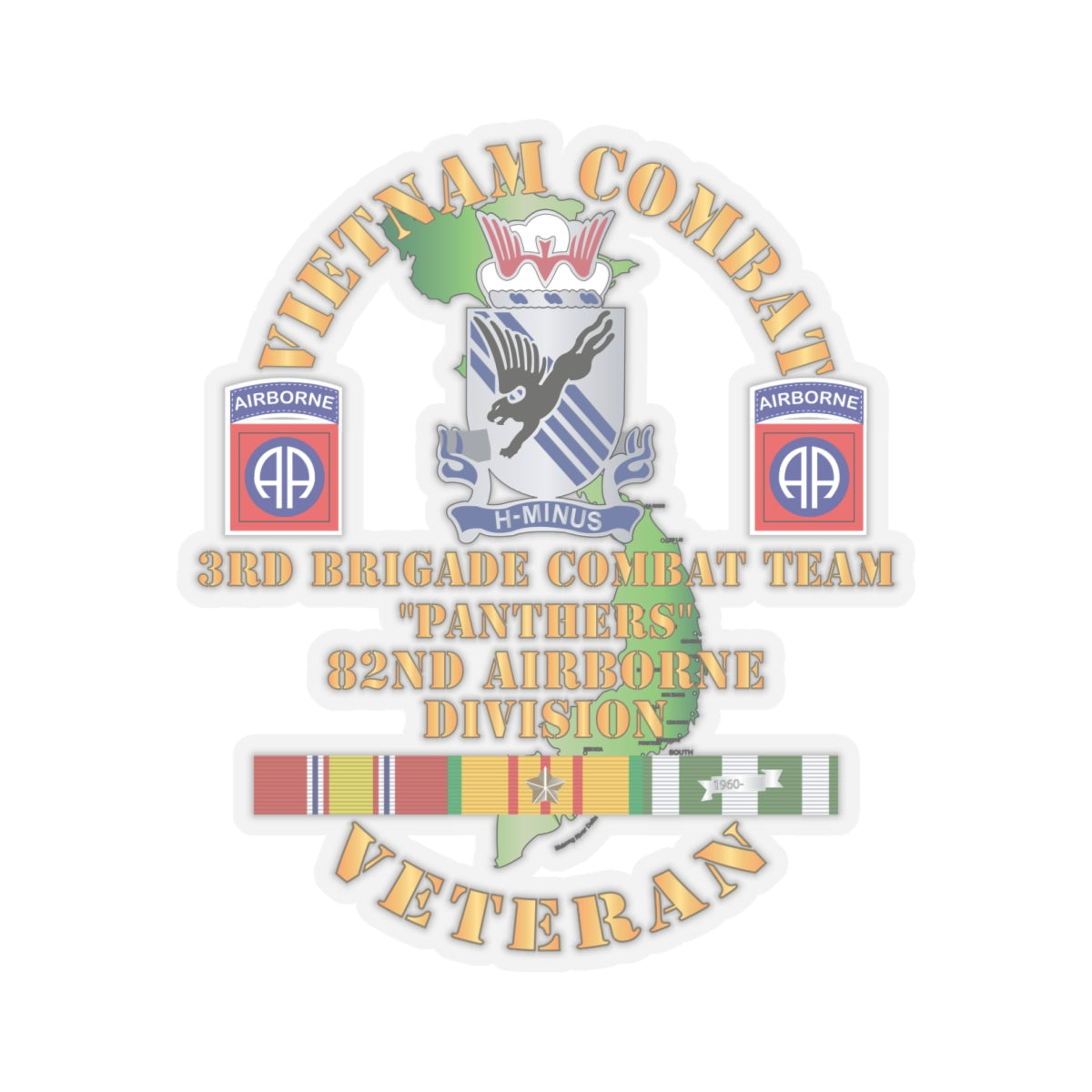 Kiss-Cut Stickers Army - Army - Vietnam Combat Vet - 3rd Bde Cbt Team, 82nd Airborne Div - PANTHERS - VN SVC  X 3