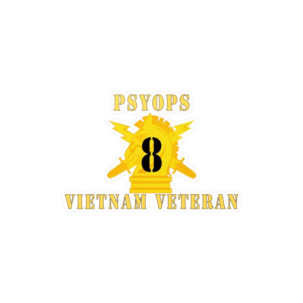 Kiss-Cut Vinyl Decals - Army - PSYOPS w Branch Insignia - 8th Battalion Numeral - w Vietnam Vet  Below X 300 - Hat