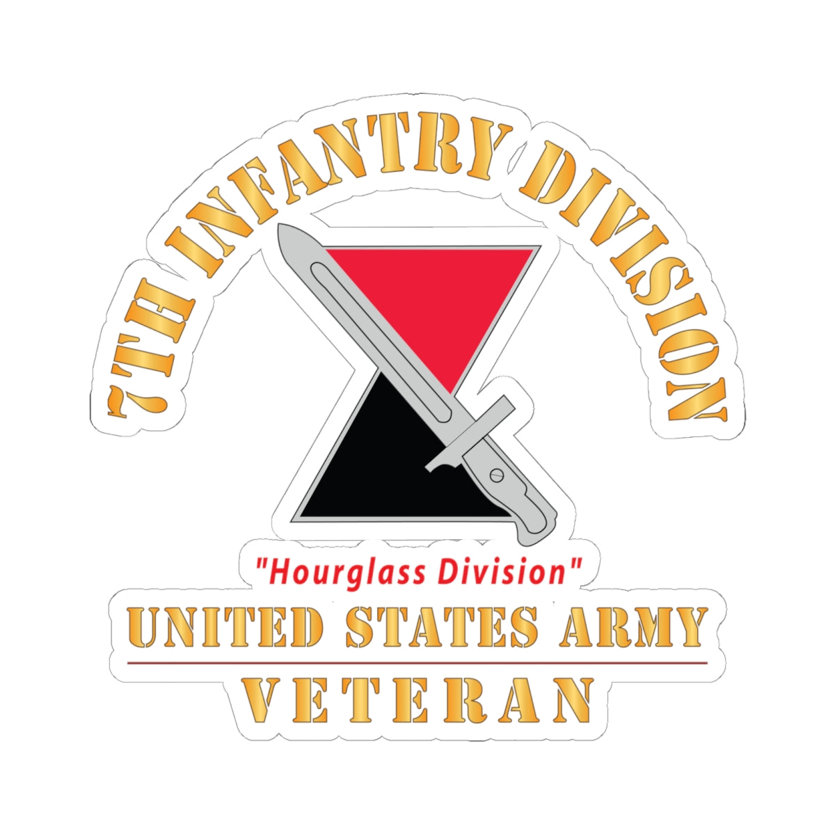 Kiss - Cut Stickers - Army - DUI - 7th Infantry Division - Hourglass Division - US Army Veteran X 300