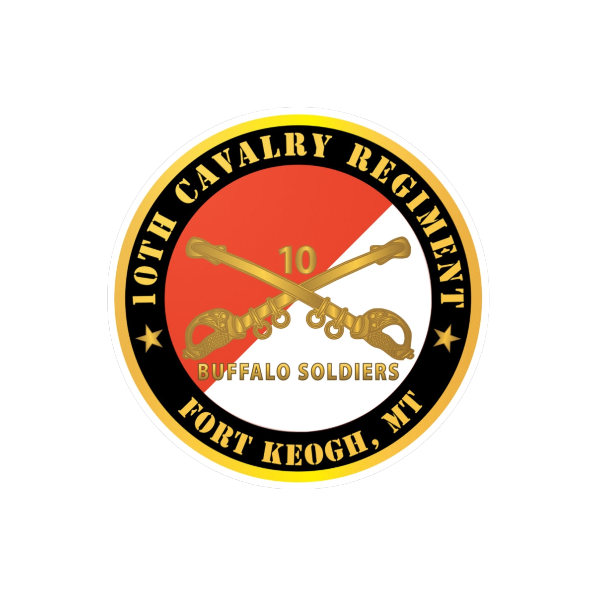 Kiss-Cut Vinyl Decals - Army - 10th Cavalry Regiment - Fort Keogh,  MT - Buffalo Soldiers w Cav Branch
