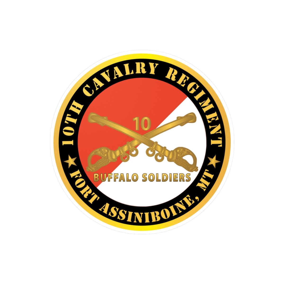 Kiss-Cut Vinyl Decals - Army - 10th Cavalry Regiment - Fort Assiniboine,  MT - Buffalo Soldiers w Cav Branch