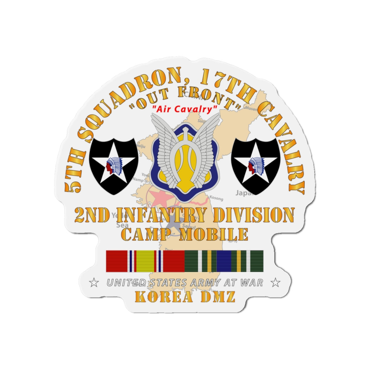 Die-Cut Magnets - Army - 5th Squadron, 17th Cavalry - Camp Mobile - 2nd ID w Map w KOREA SVC
