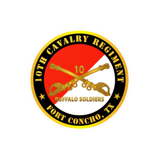 Kiss-Cut Vinyl Decals - Army - 10th Cavalry Regiment - Fort Concho, TX - Buffalo Soldiers w Cav Branch