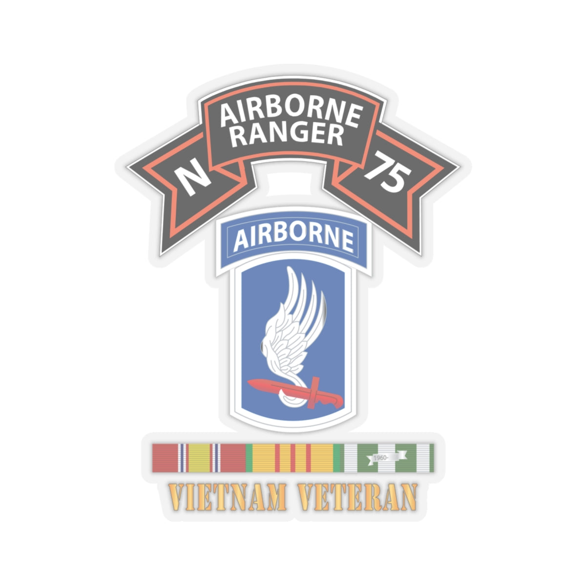 Kiss-Cut Stickers - SOF - N Company Scroll - 173rd Airborne Bde - Vietnam Veteran w VN SVC X 300