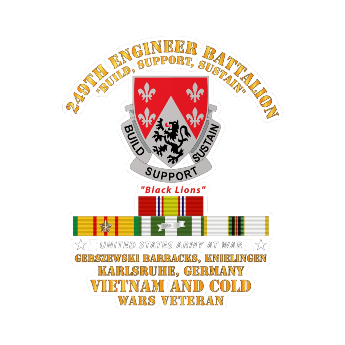 Kiss-Cut Vinyl Decals - Army - 249th Engineer Bn - Karlsruhe, Germany w VN and COLD SVC